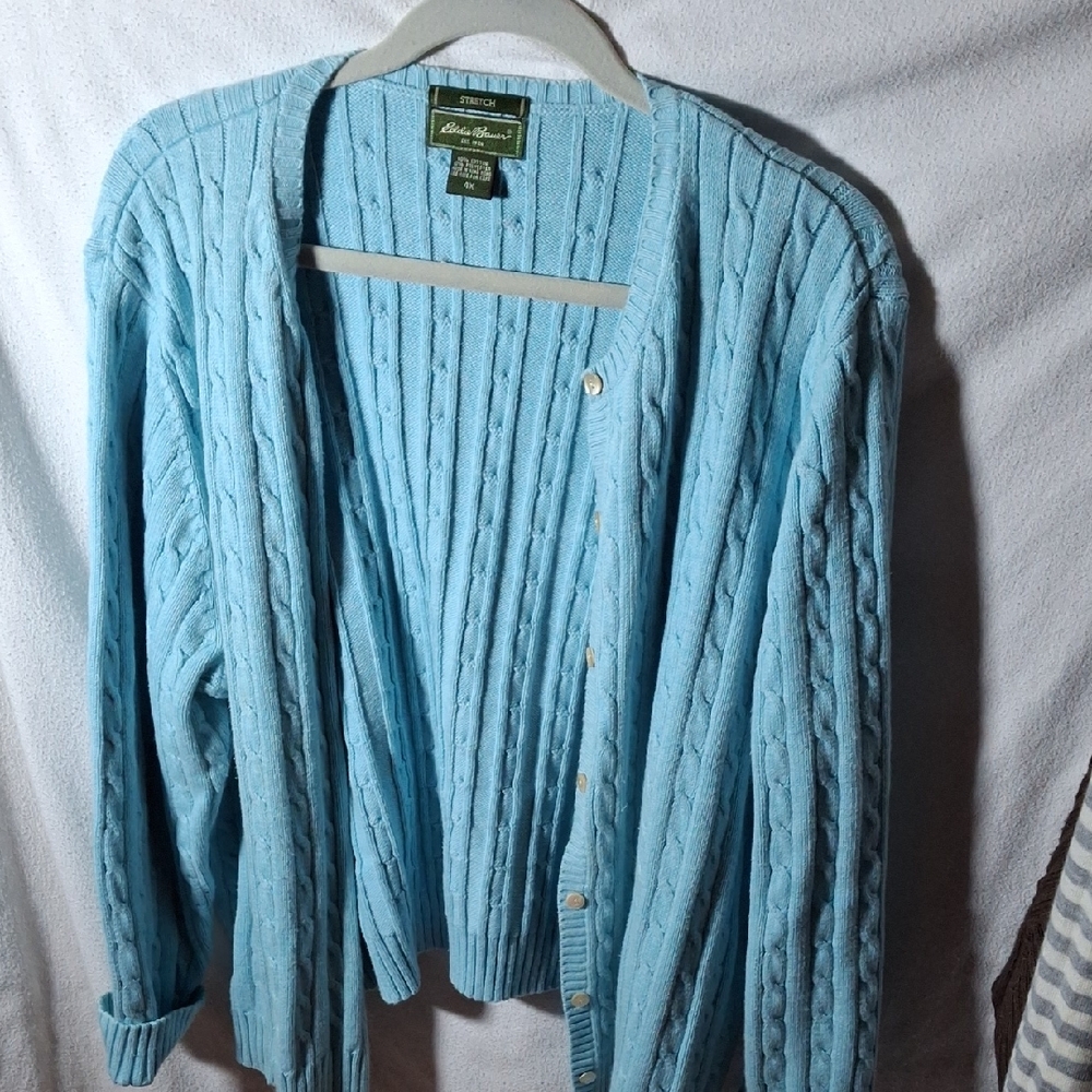 Eddie Bauer Sky Blue Cable Knit Cardigan (Can180)